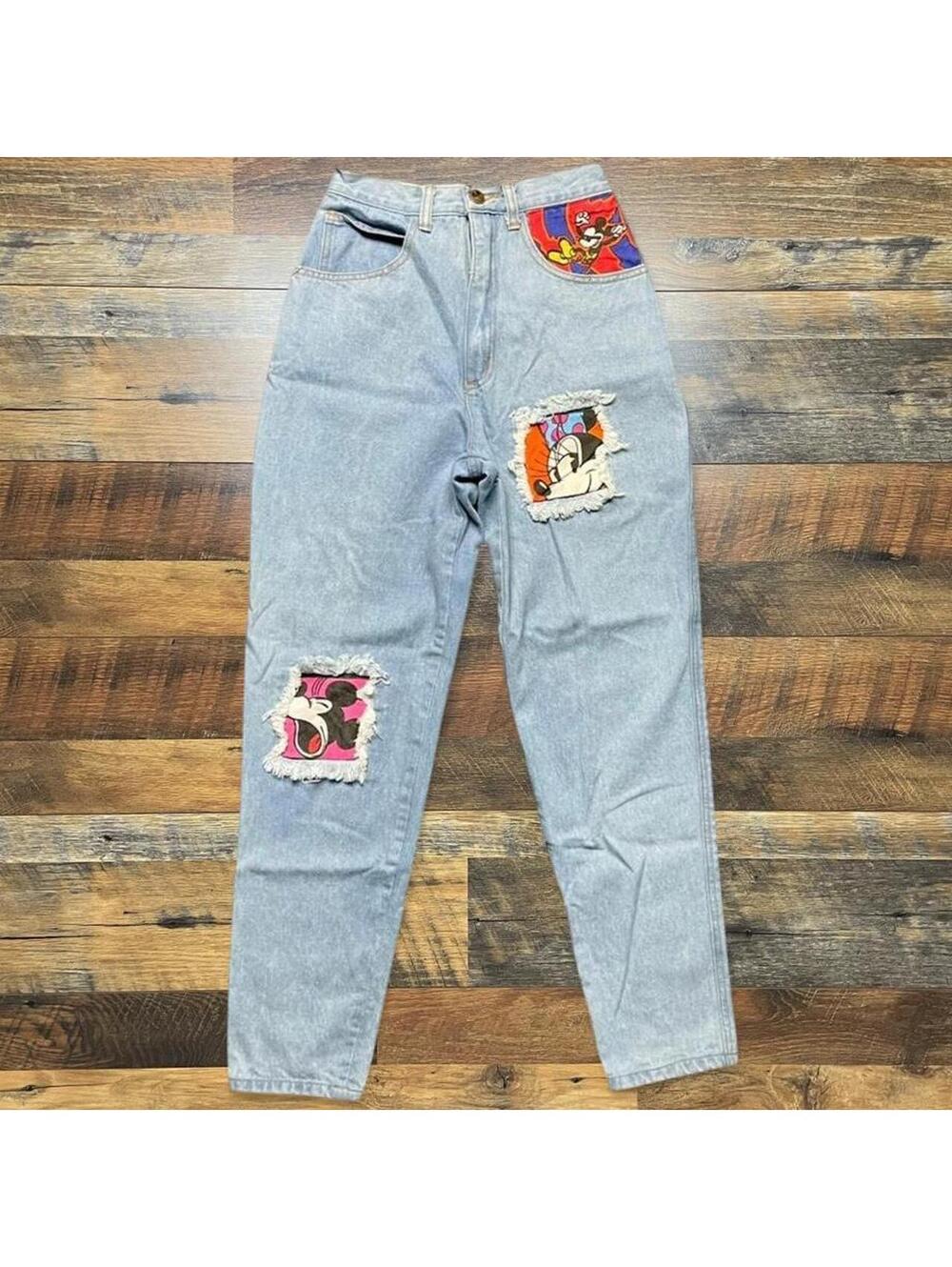 Vintage 1980s Disney Mickey & Co Patchwork Denim Jeans Size 22x27